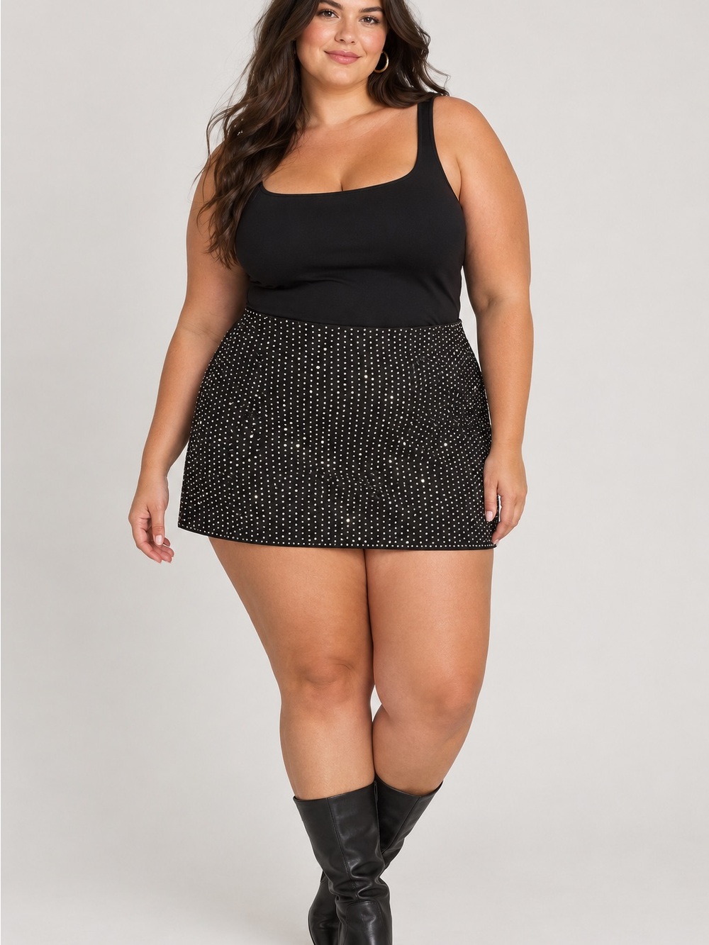 Plus Size Black Studded Mini Skirt with short liner - Abercrombie & Fitch